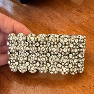 Crystal-Embellished Silver Stretch Bracelet - Women Accessories